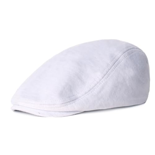 PHEZEN Men Cotton Flat Cap Ivy Gatsby Newsboy Hat Summer Driving Scally Cap Beret - color: White