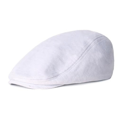 PHEZEN Men Cotton Flat Cap Ivy Gatsby Newsboy Hat Summer Driving Scally Cap Beret - color: White