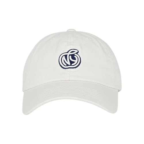 E BY ELIDAN NY Apple Dad Hat, New York Baseball Cap for Women Men - color: White With Navy Apple
