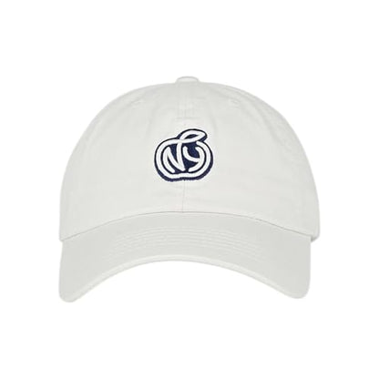 E BY ELIDAN NY Apple Dad Hat, New York Baseball Cap for Women Men - color: White With Navy Apple