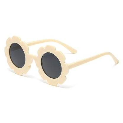 Girls Straw Hat with Flower Round Sunglasses, Summer Foldable Large Brim Sunflower Bowknot Beach Toddler Straw Sun Hat, 2-6T - color: Beige-bow