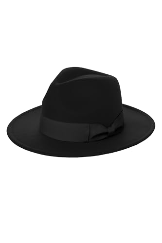 BABEYOND 1920s Fedora Hat for Men Gatsby Wide Brim Hat Felt Panama Cap - color: Black3