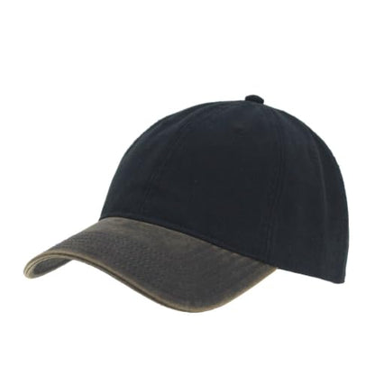 Heavy Washed Coated Canvas Wax-Look Adjustable Low Profile Men Women Baseball Cap - color: Canvas Dark Brown/Black
