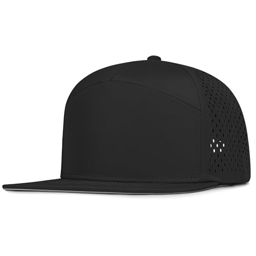 4 Inclusive Sizes Flat Bill Performance Trucker Hat Men Women, 7 Panel Snapback Running - color: 11.black