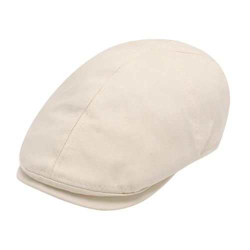 ZLYC Men Cotton Flat Cap Summer Scally Newsboy Beret Driver Hat - color: Plain Beige
