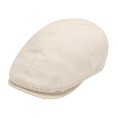 ZLYC Men Cotton Flat Cap Summer Scally Newsboy Beret Driver Hat - color: Plain Beige