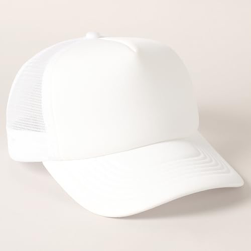 MIRMARU 5 Panels Blank Foam Front Two Tone Solid Trucker Mesh Back Baseball Cap with Adjustable Snapback Strap - color: Solid-white