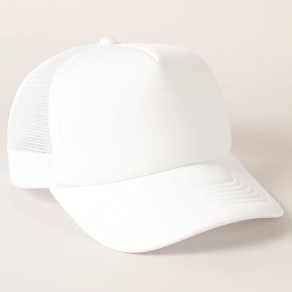 MIRMARU 5 Panels Blank Foam Front Two Tone Solid Trucker Mesh Back Baseball Cap with Adjustable Snapback Strap - color: Solid-white