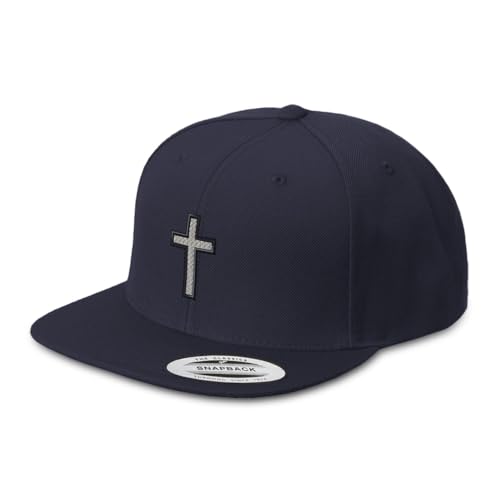 Custom Flat Brim Snapback Cap Cross Black Faith Jesus Christ Christian - color: Navy Design Only