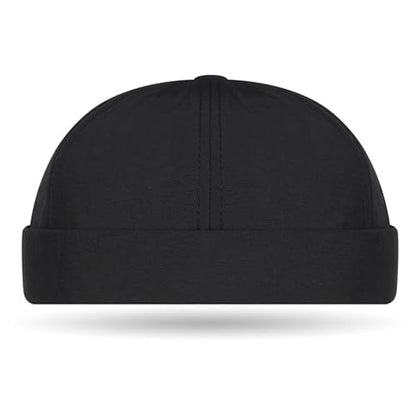 Quick Dry Brimless Hat for Men Women Ultra-Thin Breathable Rolled Cuff Docker Cap Harbour Beanie Hats Landlord Hat K338 - color: Black