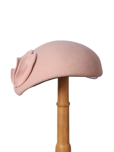 HIMESPORT Wool Felt Fascinator Hats for Women Ladies Female Wedding Cocktail Tea Party Dress Pillbox Hat - color: Pink 1