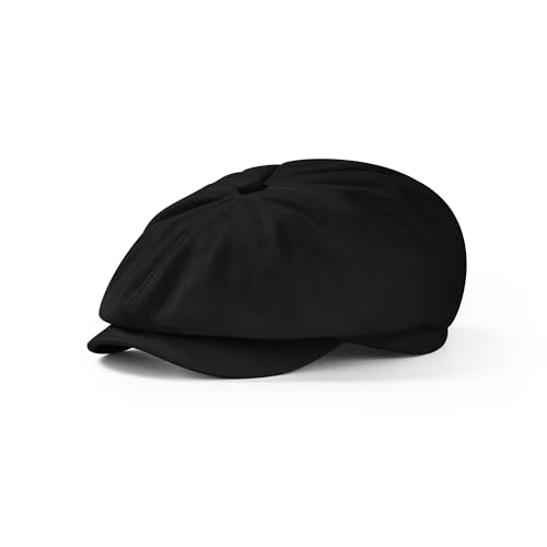 KUJUHA Newsboy Cap for Men Flat Cap 100% Cotton Irish Gatsby Ivy Golf Cabbie Hat Driving Hat - color: Black, size: Large