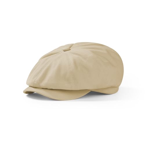 KUJUHA Newsboy Cap for Men Flat Cap 100% Cotton Irish Gatsby Ivy Golf Cabbie Hat Driving Hat - color: Khaki, size: Medium