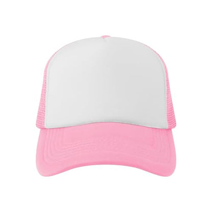 TOPTIE 5 Panel Foam Front Trucker Hat High Crown Mesh Back Snapback Cap - color: Pink White
