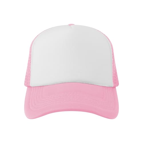 TOPTIE 5 Panel Foam Front Trucker Hat High Crown Mesh Back Snapback Cap - color: Pink White