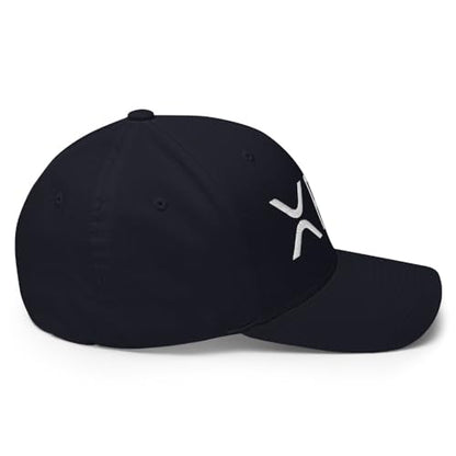 FX XRP Crypto Fitted Hat Embroidered Curved Bill Mid Crown Closed-Back Structured Twill Cap - color: Dark Navy, size: Large-X-Large