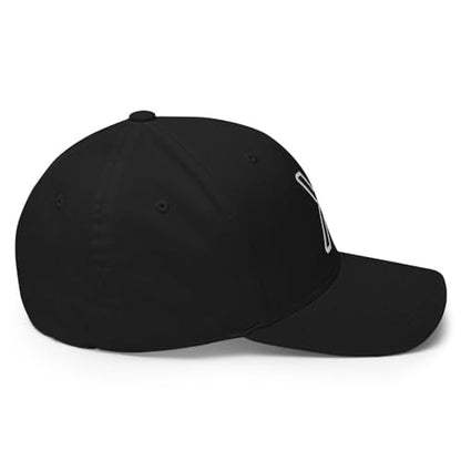 FX XRP Fitted Hat Embroidered Curved Bill Mid Crown Closed-Back Structured Twill Cap - color: Black, size: Large-X-Large