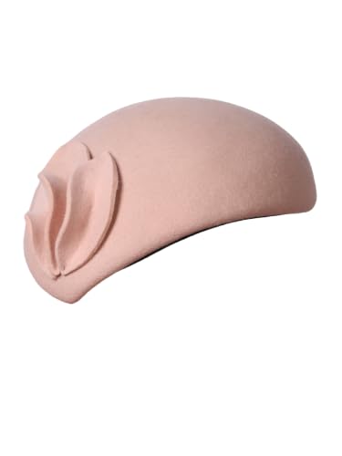 HIMESPORT Wool Felt Fascinator Hats for Women Ladies Female Wedding Cocktail Tea Party Dress Pillbox Hat - color: Pink 1
