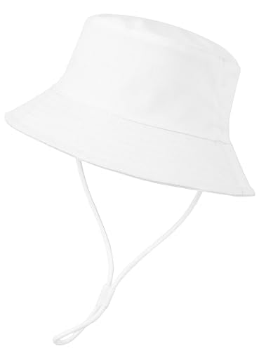 Baby Boy Sun Hat Toddler Bucket Beach Hat Girl UPF 50+ Cotton Linen - color: White, size: 0-3 Months