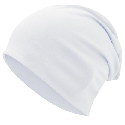 ROYBENS 100% Cotton T-Shirt Beanie for Women Men Slouchy Soft Skull Cap - color: 1pcs-white