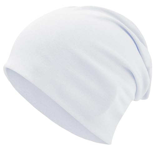 ROYBENS 100% Cotton T-Shirt Beanie for Women Men Slouchy Soft Skull Cap - color: 1pcs-white