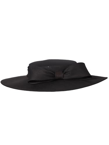 Black Wide Brim Hats for Women Big Bowknot Formal Church Occasion Kentucky Cap Lady Wedding Cocktail Tea Party Dress Flat Top Fascinators