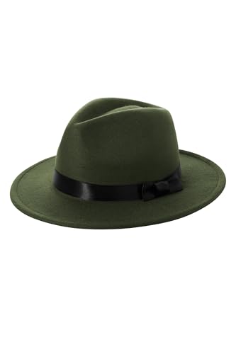 BABEYOND 1920s Fedora Hat for Men Gatsby Wide Brim Hat Felt Panama Cap - color: Dark Green