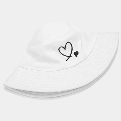 XYIYI Fashion Embroidery Bucket Hat Cotton Beach Fisherman Hats for Women Girls - color: Double Heart White