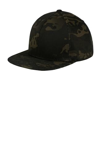 SPORT-TEK Unisex Classics Flat Bill Snapback Cap | Snapback Hat for Men & Women, High Profile Design with 7 Position Closure - color: Multicam Black