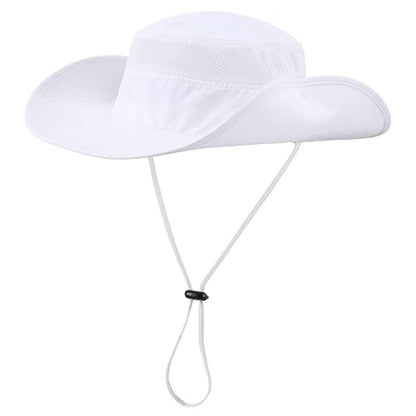 Connectyle UPF 50+ Wide Brim Sun Hat for Men Breathable Cowboy Boonie Hats Outdoor Bucket Hat for Fishing Hiking Safari - color: White