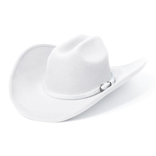 Cowboy Hats for Women and Men with Wide Brim Felt Western Hats for Cowgirls and Cowboys - color: White