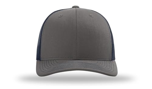 Richardson 112 Trucker Hat - Premium Blank Baseball Cap, Adjustable Snapback Hat - Structured Six Panel Richardson Blank Hats - color: Charcoal/ Navy