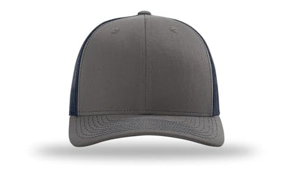 Richardson 112 Trucker Hat - Premium Blank Baseball Cap, Adjustable Snapback Hat - Structured Six Panel Richardson Blank Hats - color: Charcoal/ Navy