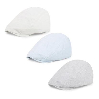 3Pcs Cotton Newsboy Hat for Men Cool Adjustable Flat Cap - color: Cm2-lightblue+lightgrey+white