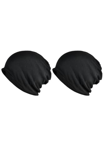 Jeelow Cotton Slouchy Open Top Beanie Hat 2 Pack - color: 2 Black