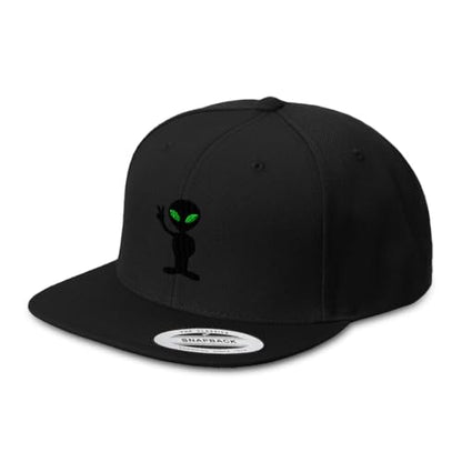 Custom Flat Brim Snapback Cap-Alien Peace Sign and Symbol - color: Black Design Only