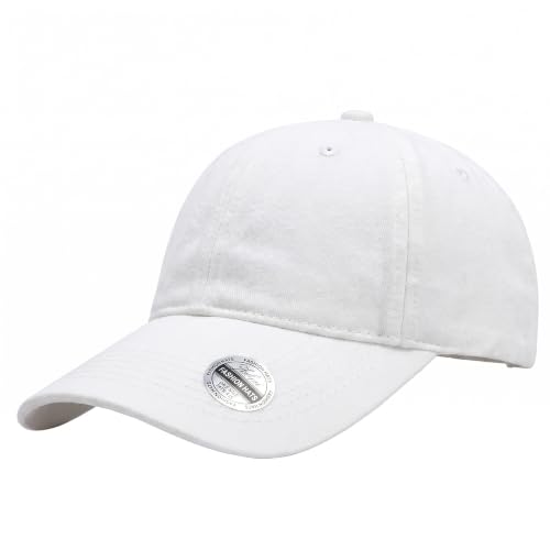 Falari Vintage Washed Cotton Baseball Caps, Original Classic Adjustable Size Low Profile Unconstructed Distressed Dad Hat - color: 1pk - White