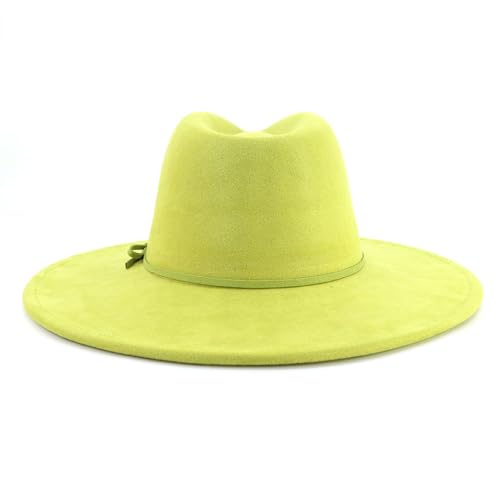 Fedora Hats for Women Man with Big Wide Brim Classic Suede Panama Hat Western Outdoor hat - color: Avocado-green