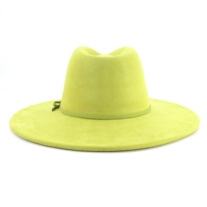 Fedora Hats for Women Man with Big Wide Brim Classic Suede Panama Hat Western Outdoor hat - color: Avocado-green