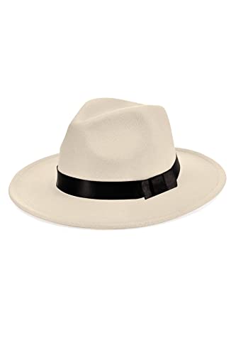 BABEYOND 1920s Fedora Hat for Men Gatsby Wide Brim Hat Felt Panama Cap - color: Off-white