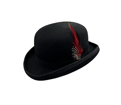 Black Bowler Hat for Men 100% Wool Derby Hat Mens Dress Hat Fedora Hats for Men Top Hat for Costumes - size: Medium
