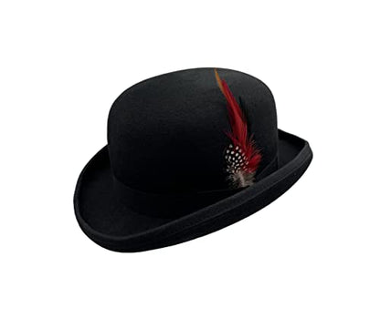 Black Bowler Hat for Men 100% Wool Derby Hat Mens Dress Hat Fedora Hats for Men Top Hat for Costumes - size: Medium