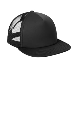 District Flat Bill Snapback Trucker Cap, Flat Brim Hat for Men & Women - color: Black