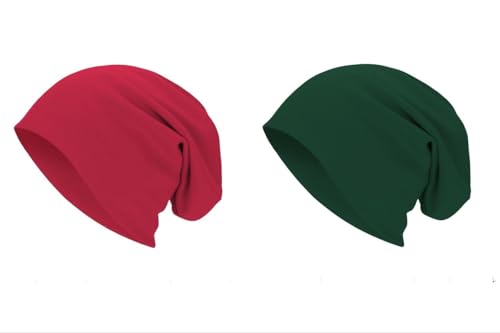 Unisex Slouchy Beanie Cotton Lightweight Beanie Hat Skull Cap Night Sleep Hat Hip-Hop Hat - color: Red & Green