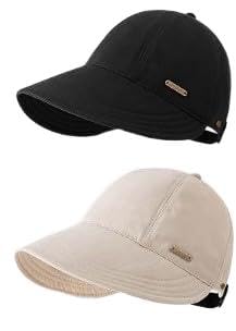 2 Pack Women's Wide Brim Sun Protection Hat, Black and White