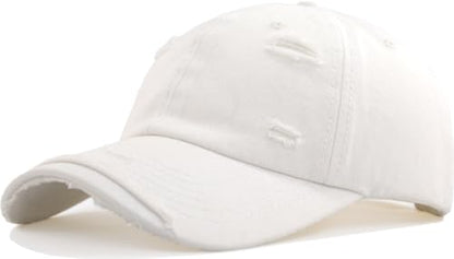 TSSGBL Unstructured Distressed Baseabll Cap Cotton Soft Dad Hat Adjustable Low Profile Headwear Ball Caps for Women Men - color: Distressed White, size: Medium-Large
