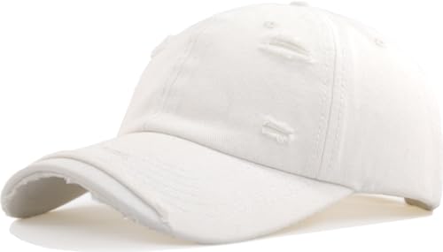 TSSGBL Unstructured Distressed Baseabll Cap Cotton Soft Dad Hat Adjustable Low Profile Headwear Ball Caps for Women Men - color: Distressed White, size: Medium-Large
