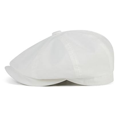 BOTVELA Men's Newsboy Gatsby Hat Cotton Cabbie Cap - color: White, size: 7 1/4