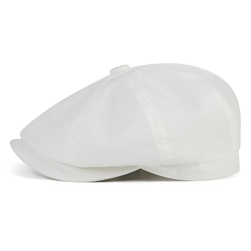 BOTVELA Men's Newsboy Gatsby Hat Cotton Cabbie Cap - color: White, size: 7 3/4