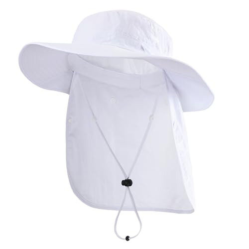 Home Prefer UPF 50+ Wide Brim Sun Hats with Neck Flap Sun Protection Hat for Men Women Gardening Fishing Summer Bucket Hat - color: White